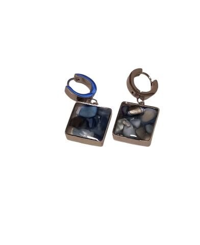 Kare Sallantılı  Cam  Gümüş  Küpe