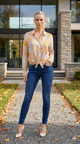 Viskon Sarı Desenli  İtalyan  Gömlek