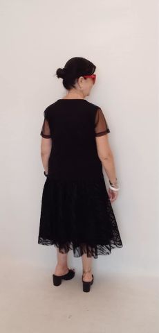 Büyük Beden Beli Lastikli Yakma Tüllü Kloş Etek