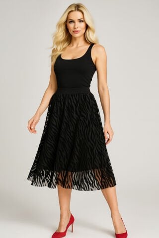 Büyük Beden Beli Lastikli Yakma Tüllü Kloş Etek