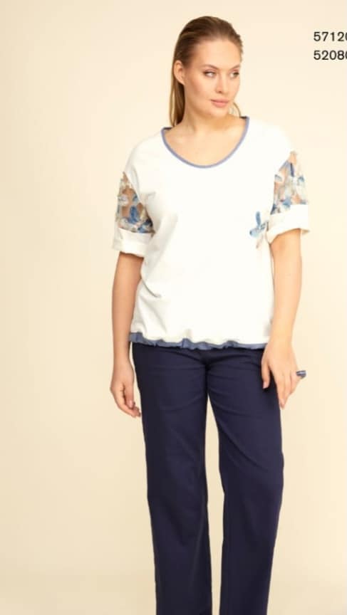 Büyük Beden  Beyaz  Cotton Kolları Esprili Viskon  Bluz