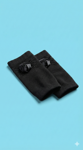 Siyah Parmaksız Üstünde Saten gülü Olan Eldiven