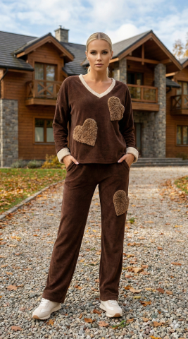 İtalyan Kahve Rengi V Yaka Kürk Detaylı Eşofman