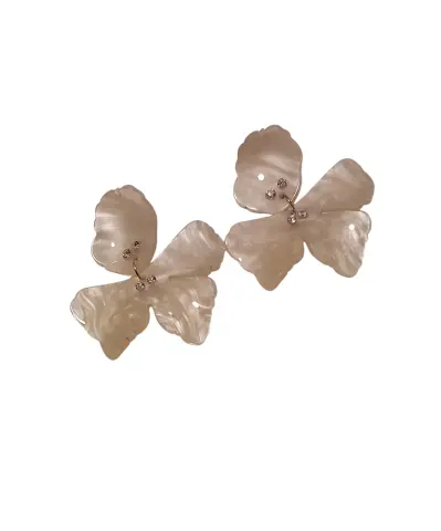 Sedef Çiçek Deseni Büyük Küpe