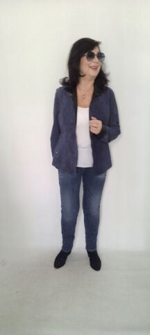 Lacivert Hakiki Deri suet Çift Taraflı Ceket