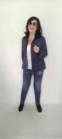 Lacivert Hakiki Deri suet Çift Taraflı Ceket