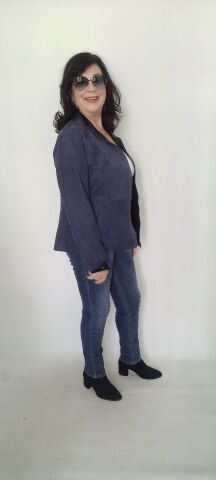 Lacivert Hakiki Deri suet Çift Taraflı Ceket