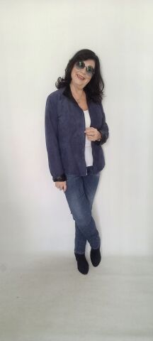 Lacivert Hakiki Deri suet Çift Taraflı Ceket