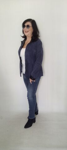 Lacivert Hakiki Deri suet Çift Taraflı Ceket