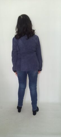 Lacivert Hakiki Deri suet Çift Taraflı Ceket