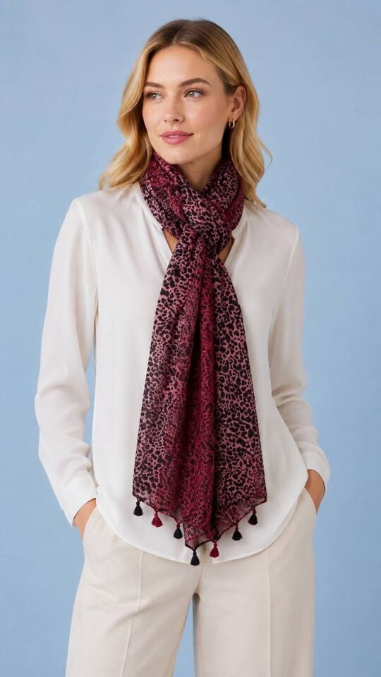 Vual Bordo Leopar Desenli  Fular