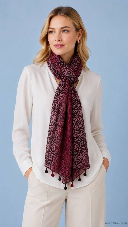 Vual Bordo Leopar Desenli  Fular