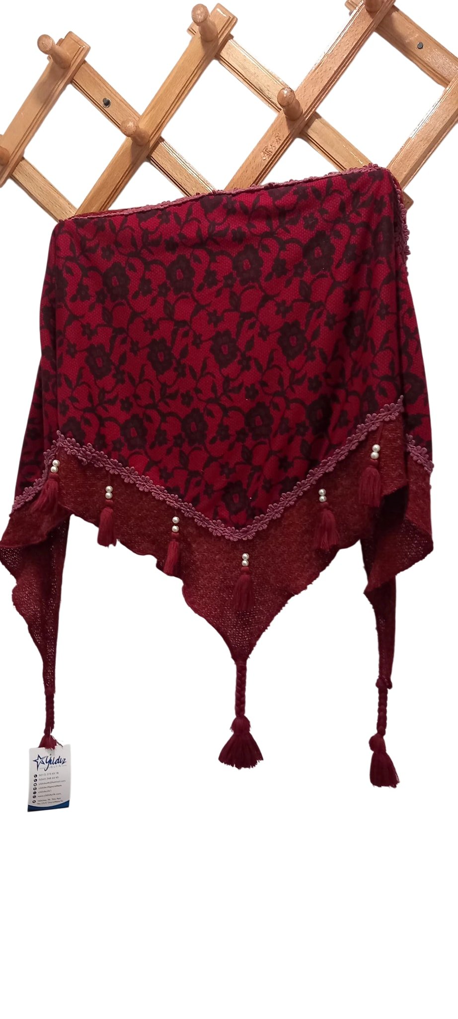 Bordo Üçgen Püsküllü  Yünlü Fular