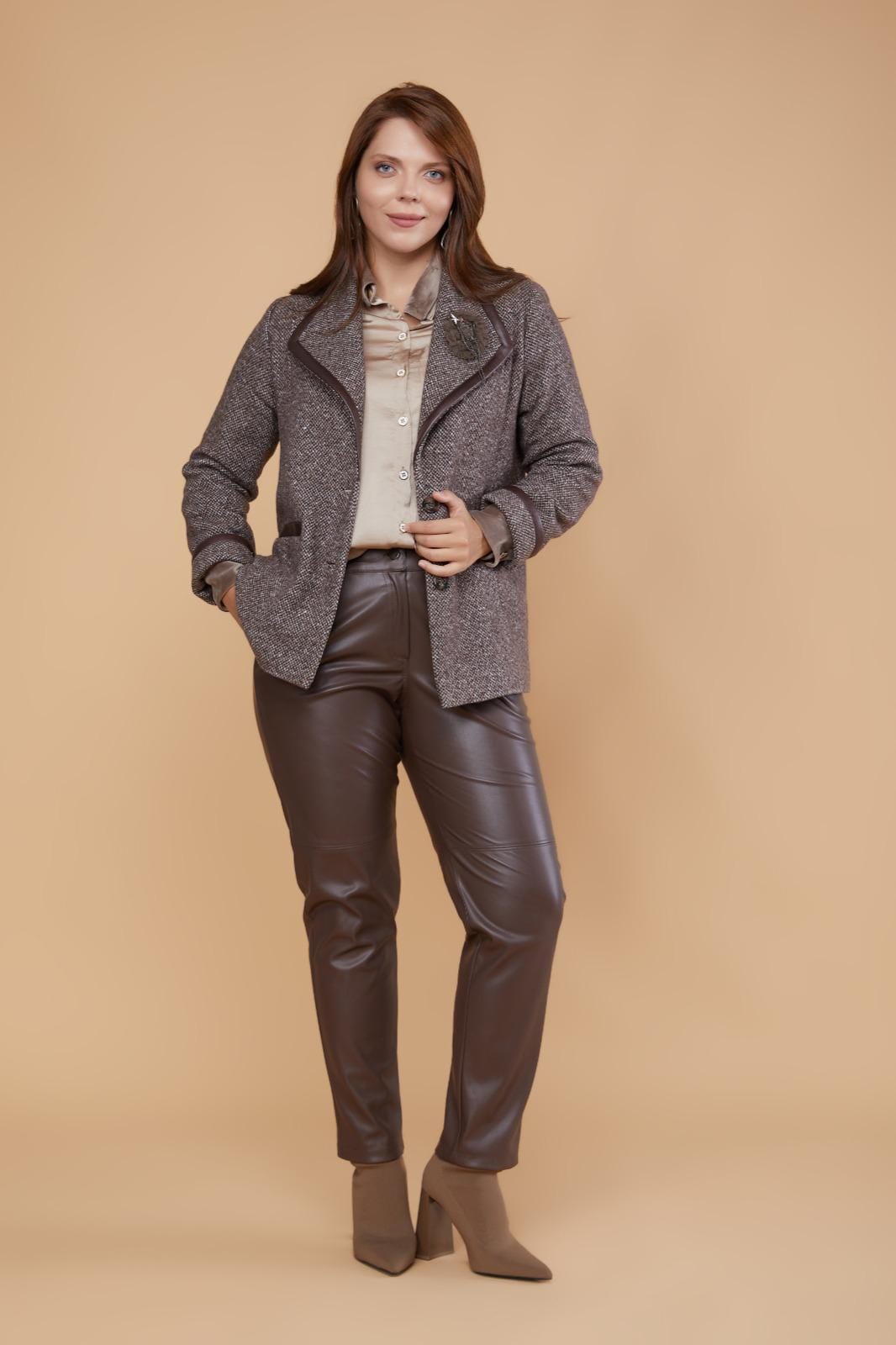 Kahveli Bej li Tüwit Ceket