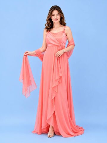 Mercan Rengi Abiye Elbise 55250