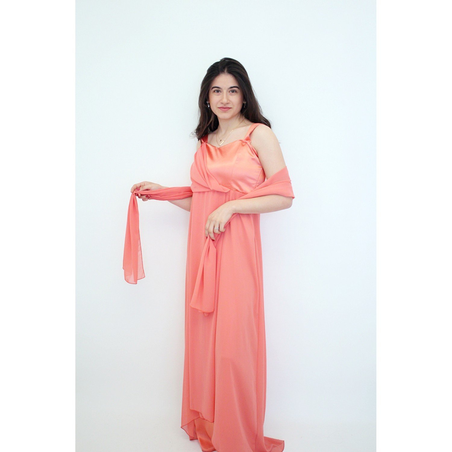 Mercan Rengi Abiye Elbise 55250