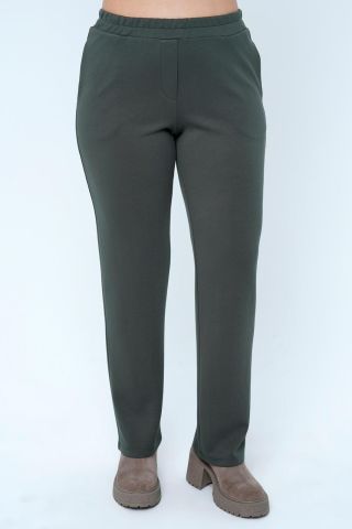 Beli Lastikli  Viskon Haki Rengi Pantalon