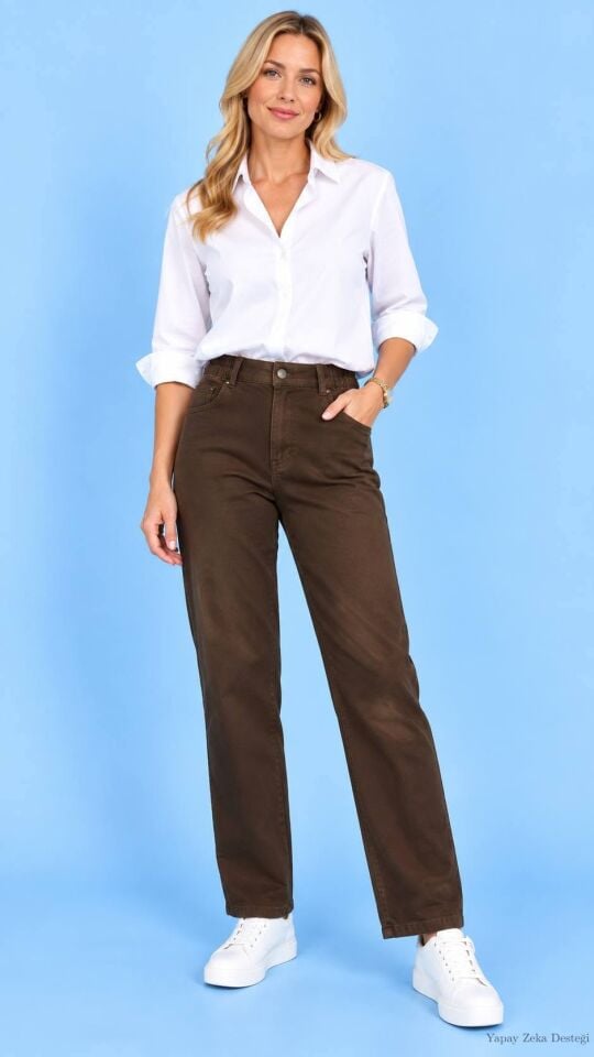 Kanvas Kahve Rengi  Beli Lastikli Boru Paça Pantalon