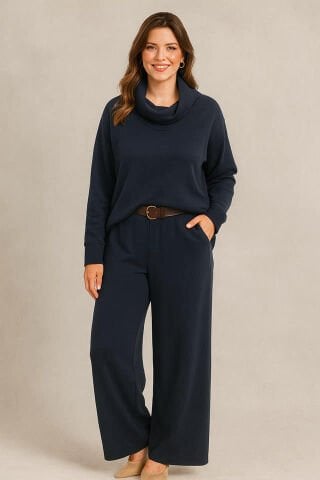 Lacivert Degaje Yaka İtalyan Eşofman  Triko Takım