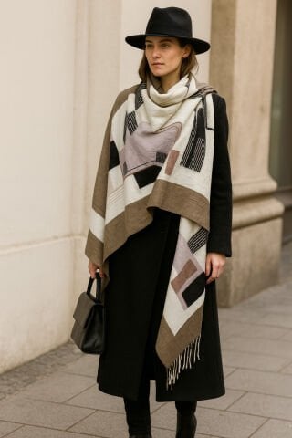 Haki Siyah Kemik Renklerinde Geometri Desn şal