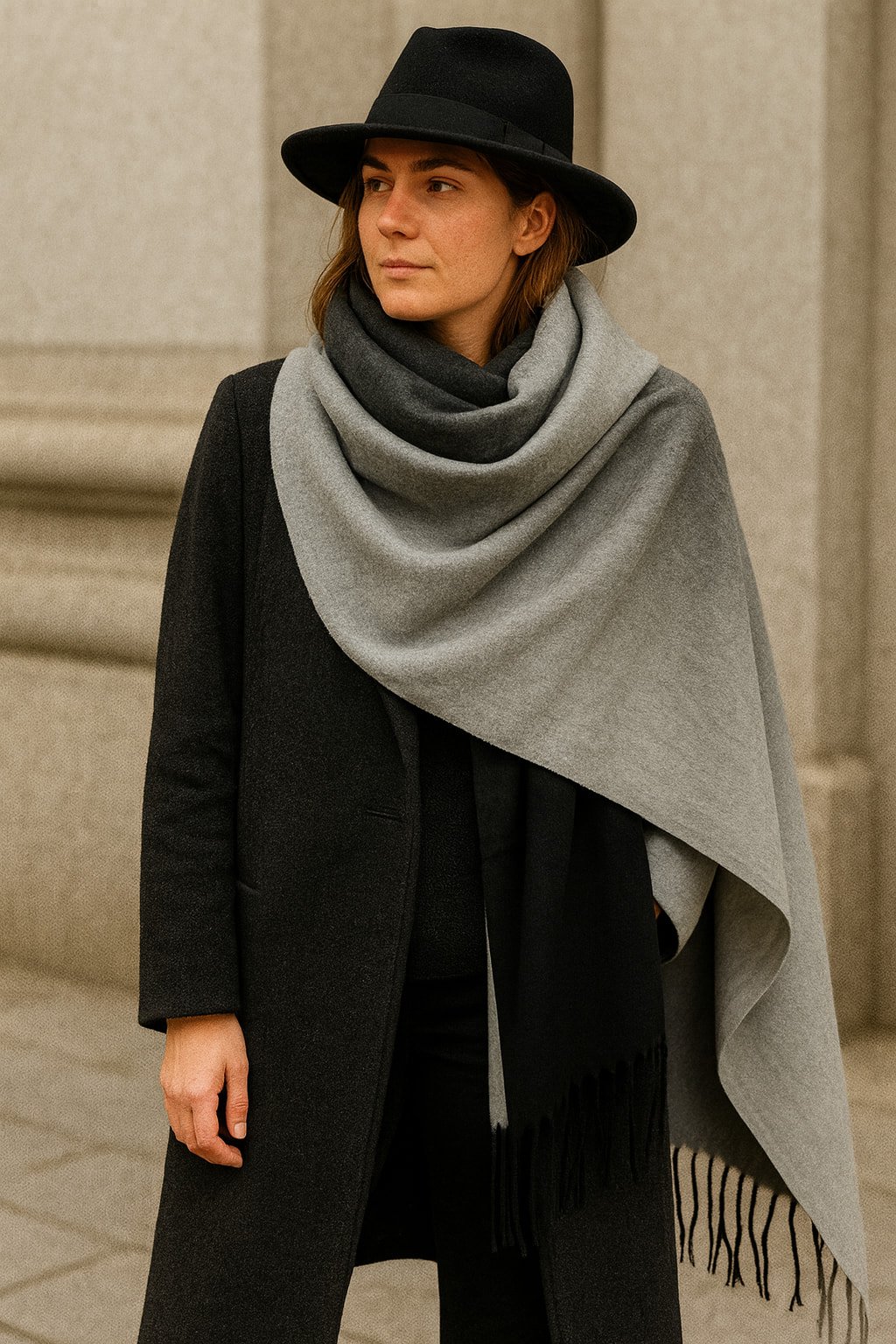 Siyah Gri Degrade Büyük Şal
