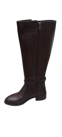 Kahve Rengi Uzun  Hakiki Deri Fermuarlı Çizme