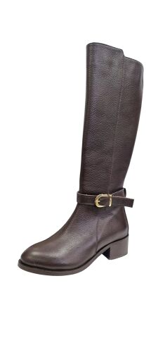 Kahve Rengi Uzun  Hakiki Deri Fermuarlı Çizme