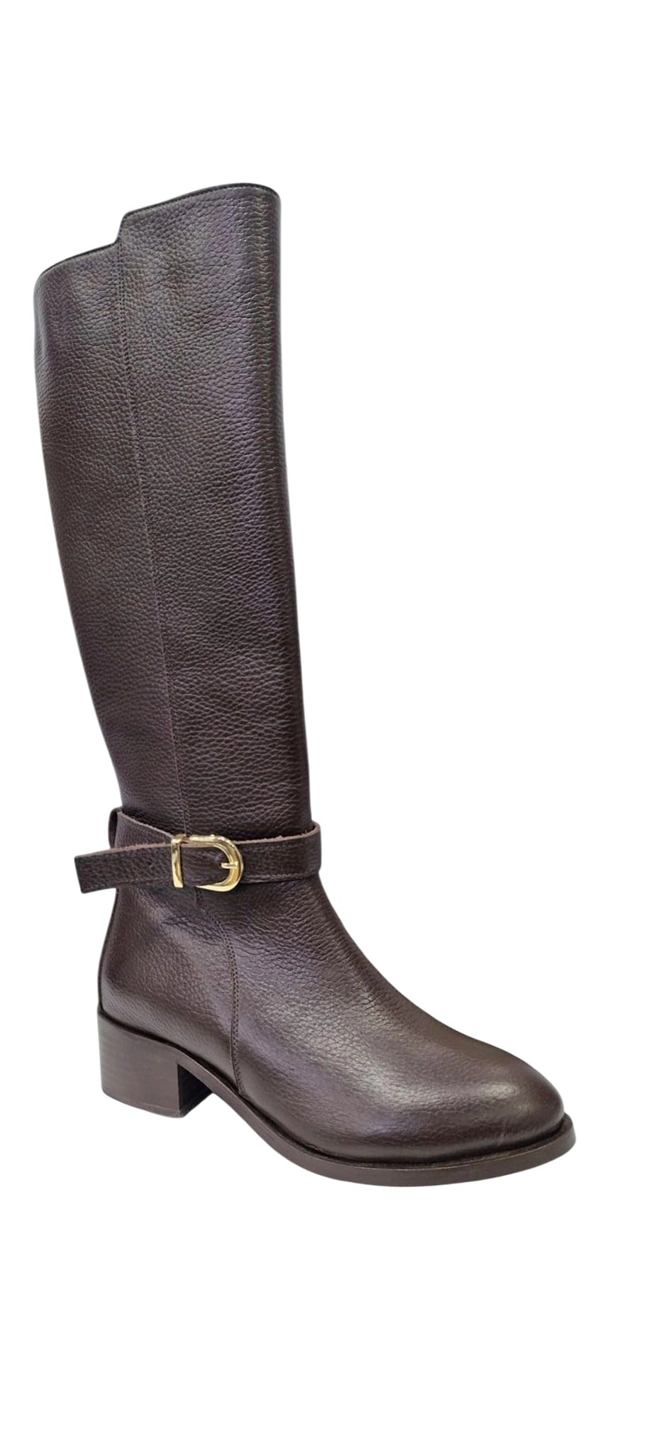 Kahve Rengi Uzun  Hakiki Deri Fermuarlı Çizme