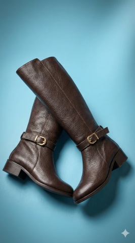 Hakiki Deri Fermuarlı Kahverengi Çizme