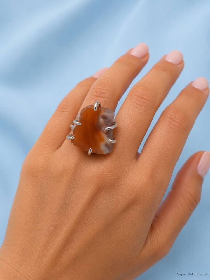 Taba  Dogal Taşlı Ayarlı Yüzük