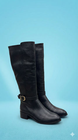 Hakiki Deri Siyah Fermuarlı Çizme