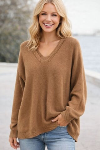 Büyük  Beden vizon Ön Arka V   İtalyan Yumuşacık Triko