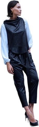 Siyah Deri Görünümlü Palazzo Pantalon