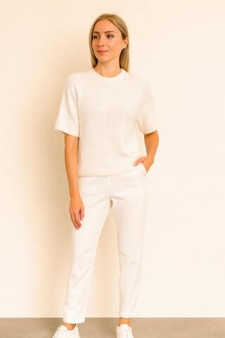 Beyaz  Rengi Kısa Kollu  İtalyan Triko