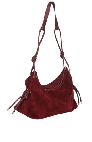 Bordo Hakiki Suet Yumuşak Püsküllü Çanta
