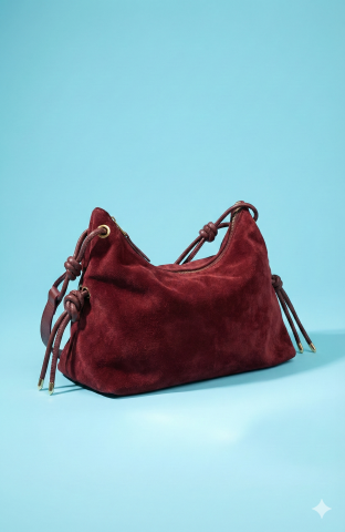 Bordo Hakiki Süet Püsküllü Yumuşak Çanta