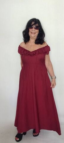 İtalyan Bordo Geniş Fırfırlı Yaka Uzun Elbise