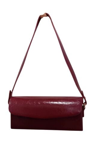 Bordo Parlak Silindir Modeli Çanta