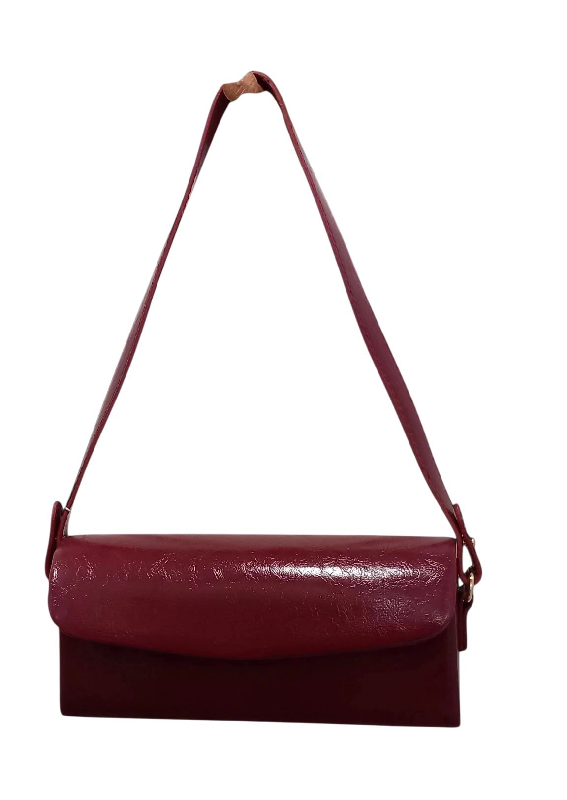 Bordo Parlak Silindir Modeli Çanta