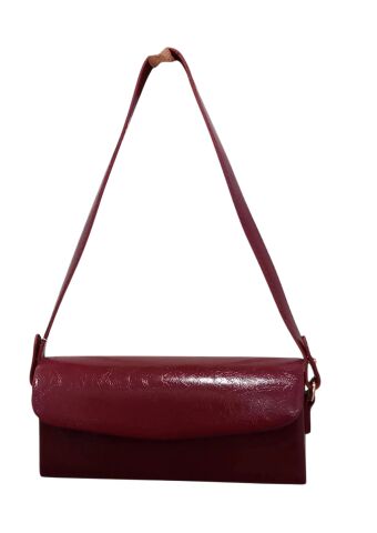 Bordo Parlak Silindir Modeli Çanta