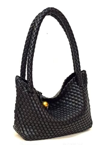 Siyah  Yumuşak  İtalyan  Örgülü Çanta