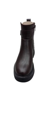 Kahve Yandan  Fermuarlı Hakiki  Deri Kalın Taban Bot