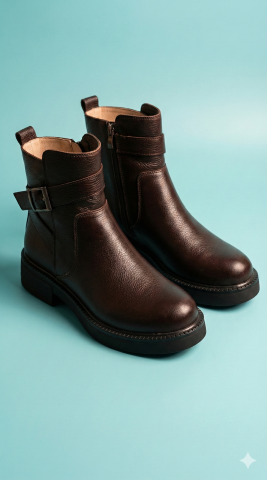 Hakiki Deri Fermuarlı Kahverengi Bot