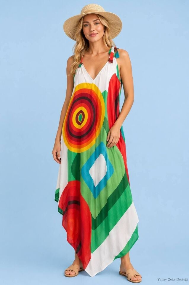 Vual Desigual Desen Siyahlı  Askılı Salaş Elbise