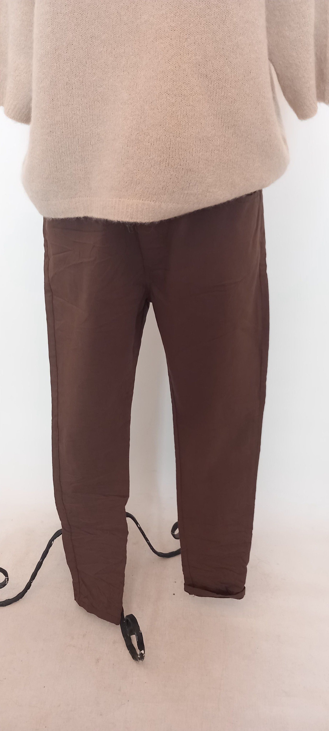 Kahve Rengi İtalyan Likralı  Beli  Lastikli  Pantalon
