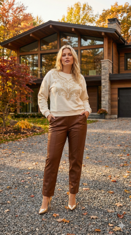 Dar Paça Deri Taba Rengi Pantolon