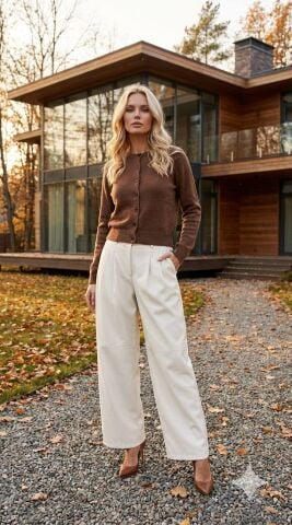 Kahve Rengi Kısa Yünlü Klasik Hırka