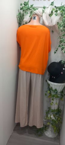 Oranj Fırça Desenli  Asimetri Penye Bluz