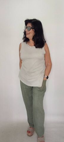 İtalyan Kemik Rengi Kolsuz   Cotton Bluz