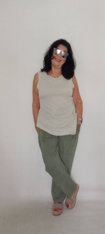 İtalyan Kemik Rengi Kolsuz   Cotton Bluz
